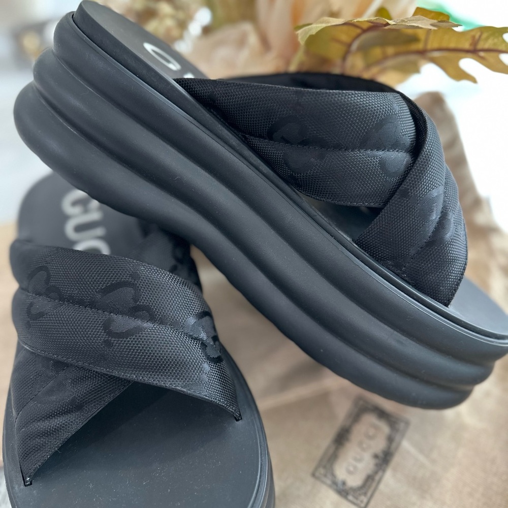 Gucci Black Padded Platform Slide Sandals